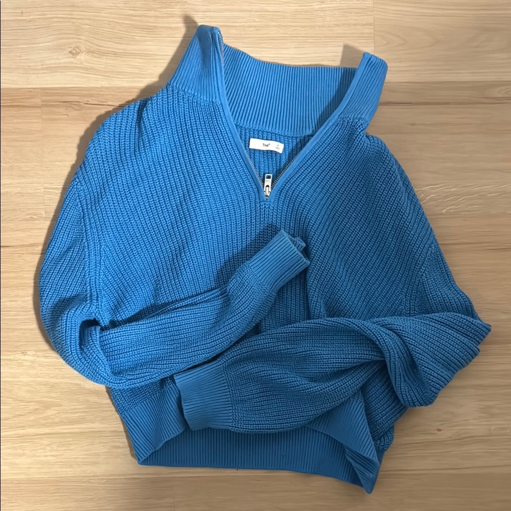 Aritzia Blue Cowl Neck Sweater with Ribbed Texture